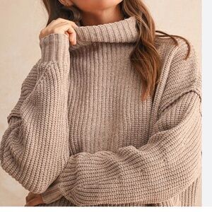 OAK + FORT ribbed knit sweater mock neck oversized small medium tan beige